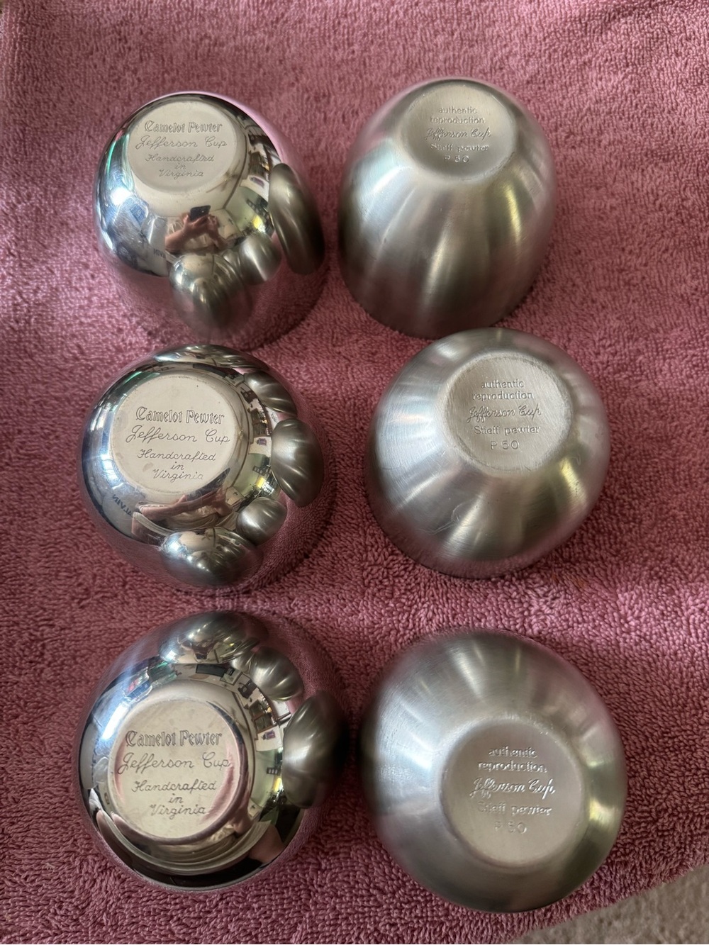 Set of 6 Jefferson Cup Handcrafted Metal Cups - pewter Finish